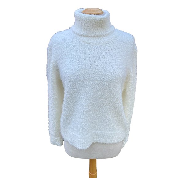 Falls Creek Cream Boucle Chunky Textured Eyelash Turtleneck Knit Sweater-L. - Picture 8 of 10